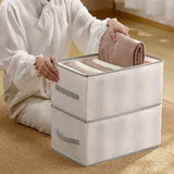 Two white polyamide wardrobe clothes organizer bins with zip dividers and hard support plates, 9x7x8 inches - view 5
