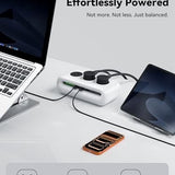 FansDreams black 6-port power strip with 3 AC outlets and 2 USB-C ports on desk with 5ft flat plug extension cord - view 2