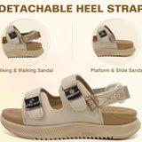 ONCAI beige women's orthopedic platform sandals with hook and loop ankle strap and cushioned arch support footbed - view 3