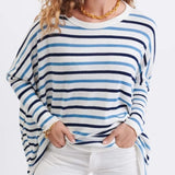 REDMORE women's red oversized striped crewneck long sleeve poncho knit pullover sweater with loose relaxed fit - view 3