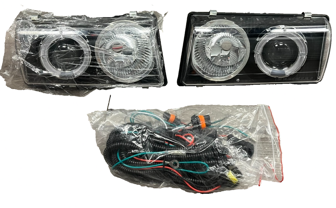 JX Racing black housing LED halo projector headlight pair with clear lens for 1988-1998 Chevy GMC C10 C/K trucks