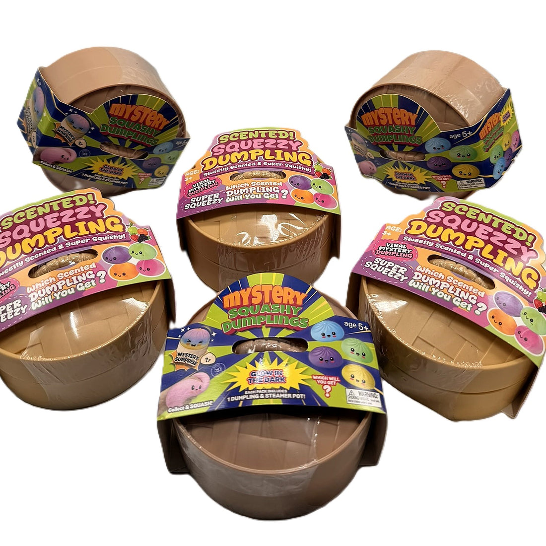 Squeezy Dumpling 6-Pack — 3 Scented + 3 Glow in the Dark, Super Squishy Stress Relief Toy