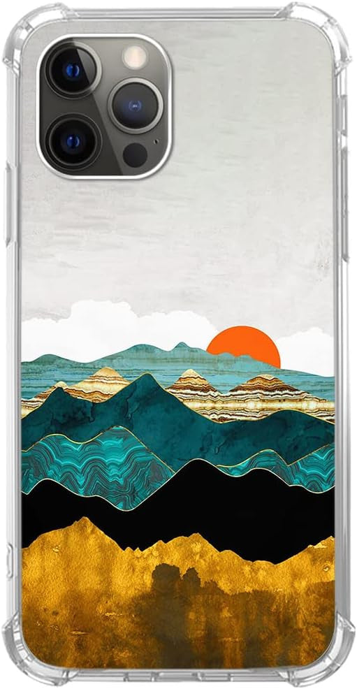 Colorful abstract mountain sunrise art TPU phone case for iPhone 13 Pro Max 6.7 inch in multicolor landscape design