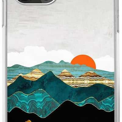 Colorful abstract mountain sunrise art TPU phone case for iPhone 13 Pro Max 6.7 inch in multicolor landscape design