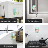 Seafoam silicone wine glass holder mounted on glossy shower tile using patented grip technology, no suction cups - view 4