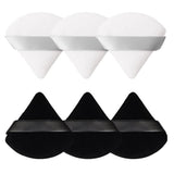 Six black and white triangle and round velour powder puffs by Pimoys arranged in a set, 2.76 inch makeup sponges