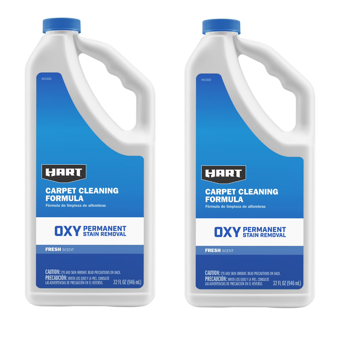 Two 32oz bottles of Hart Oxy Carpet Cleaning Formula HCCS02 for spot and upholstery stain removal