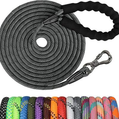 5-foot heavy duty braided polyester rope dog leash with bone-shaped locking swivel hook and reflective strands for large dogs