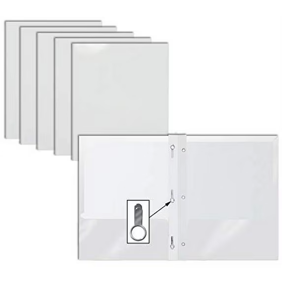 25-pack glossy white heavy-duty letter-size paper folders with two interior pockets and three metal prong fasteners