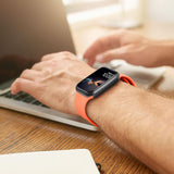 Orange silicone sport band replacement strap for Apple Watch 38mm 40mm 41mm Series 9 SE shown on white background - view 4