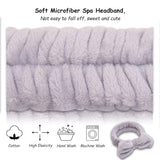 Two soft microfiber bow headbands in black and gray with removable bowknot accents, spa makeup headbands for women - view 4