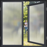 Reeded frosted static cling privacy window film 17.5x78.7 inches with vertical stripe pattern applied to glass window