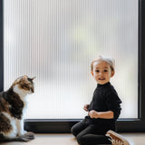Reeded frosted static cling privacy window film 17.5x78.7 inches with vertical stripe pattern applied to glass window - view 3