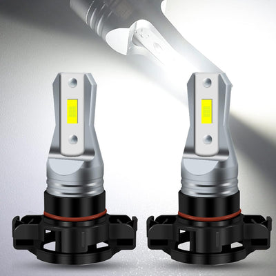 Two HAISECA H16 5202 LED fog light bulbs with black housing, 3800LM 6000K white, plug-and-play design