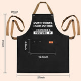 Black men's funny BBQ grill apron with 3 pockets and adjustable neck strap reading Don't Worry I Can Do This - view 2