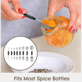 Set of 8 silver stainless steel magnetic measuring spoons with dual-sided design and leveler on white background - view 7