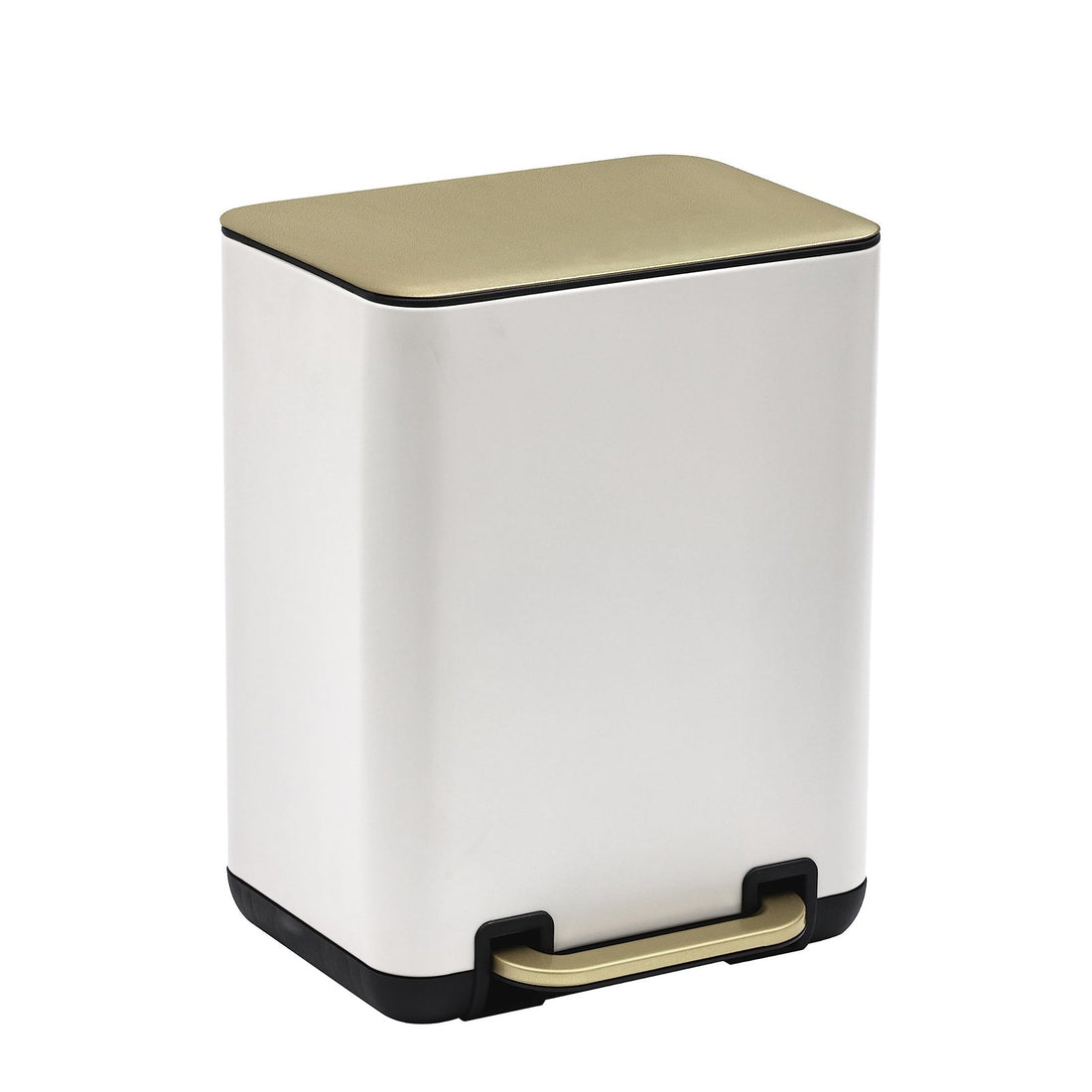 SunnyPoint 6L white and gold metal step-on trash can with slow-close lid and removable plastic inner bucket