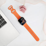 Orange silicone sport band replacement strap for Apple Watch 38mm 40mm 41mm Series 9 SE shown on white background - view 2