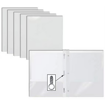 25-pack glossy white heavy-duty letter-size paper folders with two interior pockets and three metal prong fasteners