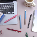 WRITECH 5-piece journaling kit with dotted spiral notebook, burgundy and foggy blue highlighters, and three gel pens on white background - view 7