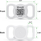 WhoseID silicone QR code NFC pet ID tag in multiple colors shown on a dog collar, waterproof smart tag - view 2