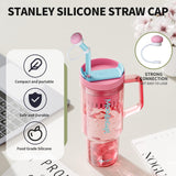 Four pink silicone mushroom-shaped straw toppers for 10mm reusable straws compatible with 30 and 40oz tumblers - view 3