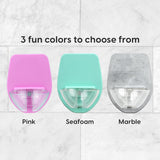 Seafoam silicone wine glass holder mounted on glossy shower tile using patented grip technology, no suction cups - view 7