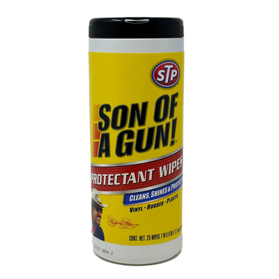 STP Son of a Gun Protectant Wipes 25-count canister for car interior UV protection and cleaning