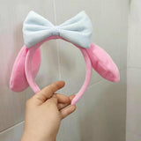 Pink Kuromi kawaii plush ear headband with soft fabric ears, shown as cosplay costume hairband accessory - view 4