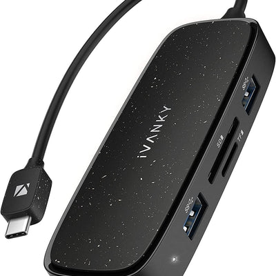 iVANKY 7-in-1 aluminum USB-C docking station showing HDMI, USB 3.0, SD card, and USB-C PD ports