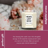 White glass jar candle labeled Mom's Last Nerve with humorous quote, lavender scented 8oz soy wax candle for moms - view 4