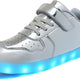 Kids Silver LED Light-Up Sneakers – USB Rechargeable, Hook & Loop, Size 1