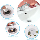 Two stainless steel pop-up sink stoppers with hair catcher drain strainers for bathroom sink and tub drains - view 4