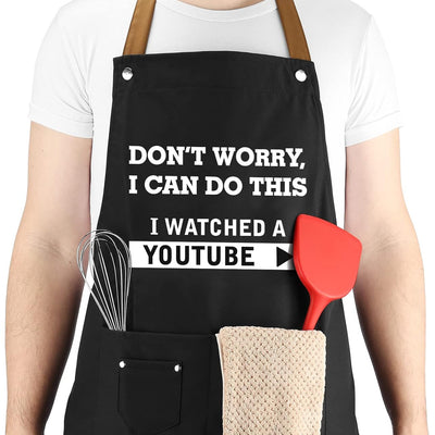 Black men's funny BBQ grill apron with 3 pockets and adjustable neck strap reading Don't Worry I Can Do This