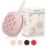 Pink silicone makeup sponge holder travel case with ventilation holes and hanging lanyard by Annaove - view 8