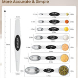 Set of 8 silver stainless steel magnetic measuring spoons with dual-sided design and leveler on white background - view 2