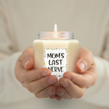 White glass jar candle labeled Mom's Last Nerve with humorous quote, lavender scented 8oz soy wax candle for moms - view 6