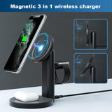 Black matte 3-in-1 wireless charging station with adjustable stand for iPhone, Apple Watch, and AirPods on desk - view 4