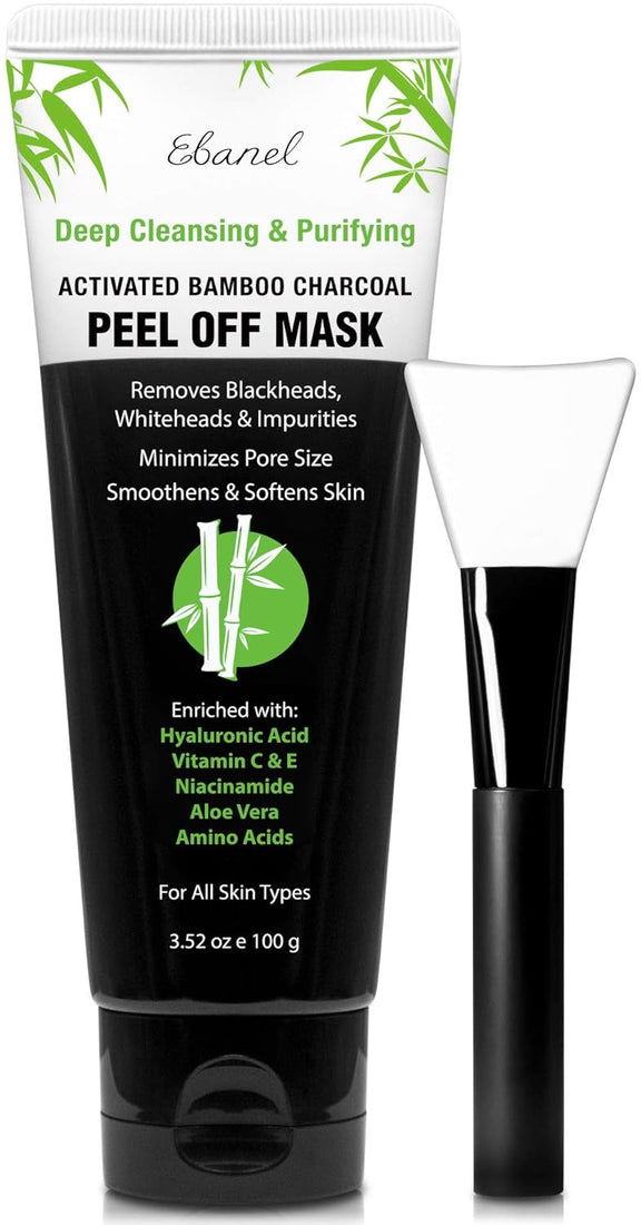 Ebanel charcoal peel off face mask black gel with applicator brush, blackhead remover 3.52 fl oz bottle