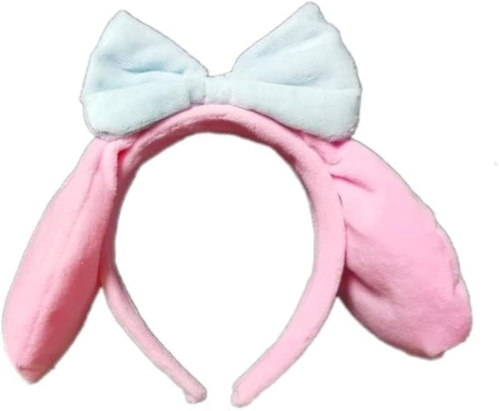 Pink Kuromi kawaii plush ear headband with soft fabric ears, shown as cosplay costume hairband accessory