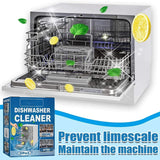 Three dishwasher cleaning tablets in packaging, biodegradable lemon-scent formula for removing grease and limescale - view 3
