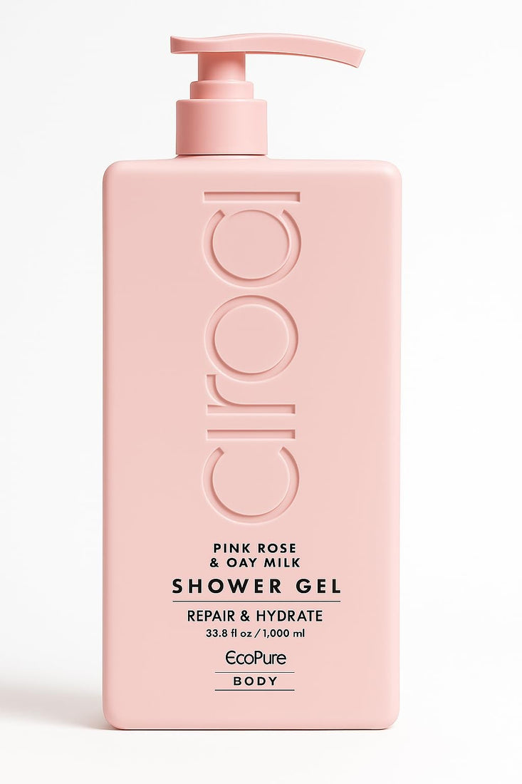 Ciroa 1000ml pink rose and oat milk shower gel jumbo bottle, hydrating vegan body wash for dry skin