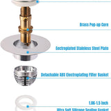Two stainless steel pop-up sink stoppers with hair catcher drain strainers for bathroom sink and tub drains - view 6