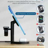 Black matte 3-in-1 wireless charging station with adjustable stand for iPhone, Apple Watch, and AirPods on desk - view 7