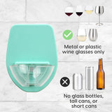 Seafoam silicone wine glass holder mounted on glossy shower tile using patented grip technology, no suction cups - view 5