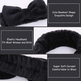Two soft microfiber bow headbands in black and gray with removable bowknot accents, spa makeup headbands for women - view 3