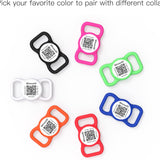 WhoseID silicone QR code NFC pet ID tag in multiple colors shown on a dog collar, waterproof smart tag - view 7