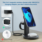 Black matte 3-in-1 wireless charging station with adjustable stand for iPhone, Apple Watch, and AirPods on desk - view 5
