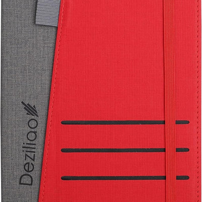 Deziliao red and gray faux leather hardcover A5 lined journal notebook with pen loop, 160 ruled pages