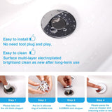 Two stainless steel pop-up sink stoppers with hair catcher drain strainers for bathroom sink and tub drains - view 5